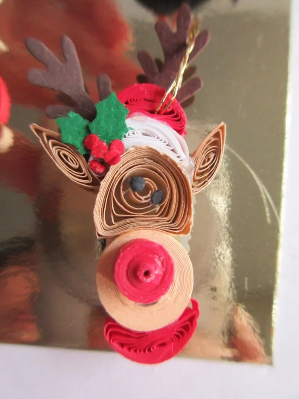 5 Paper Quilled Mini Christmas Ornaments Set in Gift Box Santa, Elf, Snowman